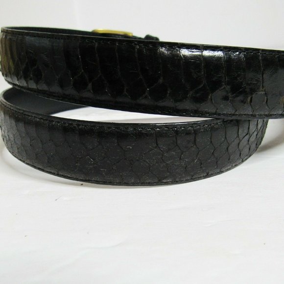 BLACK SNAKE SKIN Narrow Belt Women's Size 38" Waist x 1" Wide Style# H044001 - Picture 3 of 7